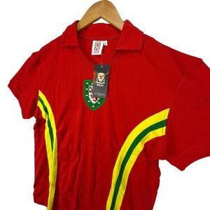FAW Wales Football Soccer Jersey Red‎ Green Crest Short Sleeve Mens Large